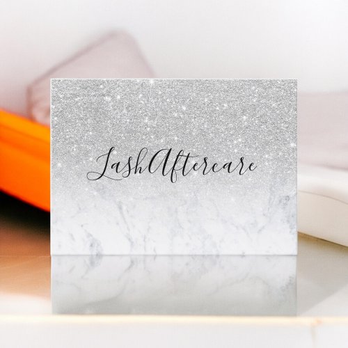 lash aftercare marble silver glitter business card