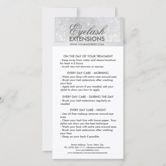 Lash Aftercare White Glitter Snow Star Thank You Card (Front)