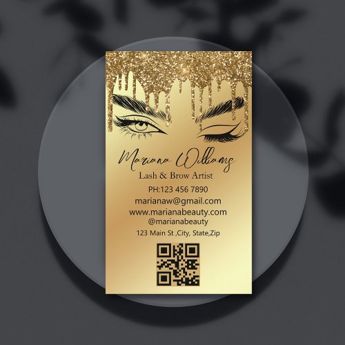  lash and brow artist qr code golden dripping  business card