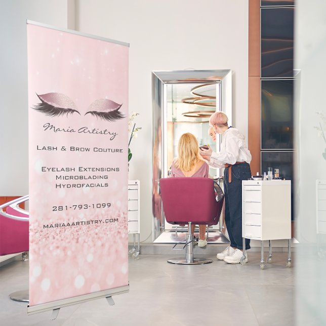Lash And Brow Culture Rose Gold Eyes Pink Retractable Banner (Lash And Brow Culture Rose Gold Eyes Pink Retractable Banner)