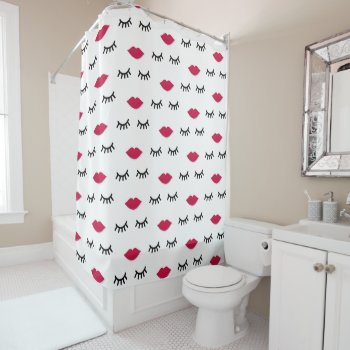 Lash And Red Lip Sweet Girl Portrait Shower Curtain by YLGraphics at Zazzle
