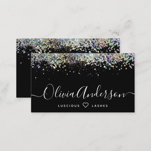 Lash Artist Black Holographic Glitter Business Card