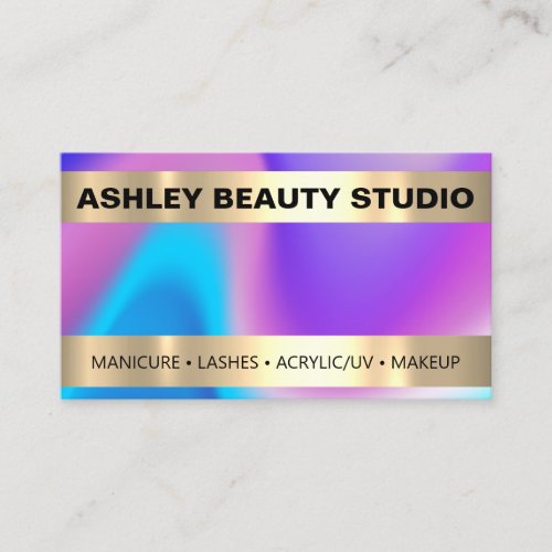 Lash Artist  Nail Stylist Logo Holographic Gold Business Card
