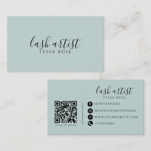 Lash Artist QR Code Dusty Blue Green Business Card