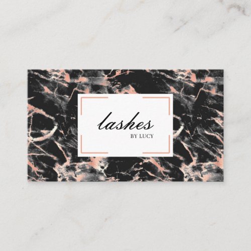 Lash Bar Beauty Salon Pink  Black Marble Business Card