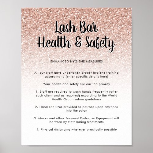Lash Bar Health Safety Poster Pink Peach Glitter