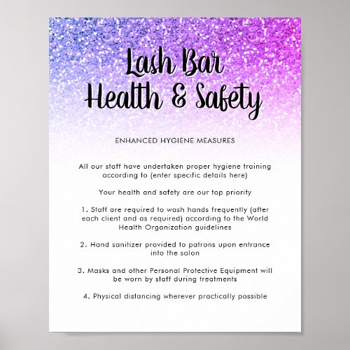 Lash Bar Health Safety Poster Purple Glitter