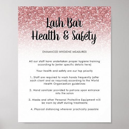 Lash Bar Health Safety Poster Rose Gold Glitter