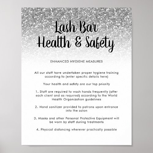 Lash Bar Health Safety Poster Silver Glitter