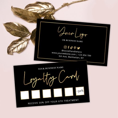 Lash Beauty Salon Black  Gold Logo Chic Customer Loyalty Card