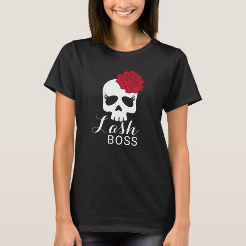 Lash Boss Floral Beauty Skull Eyelash Salon Dark T_Shirt
