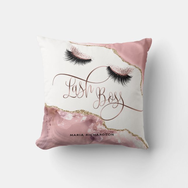 Lash Boss Makeup Eyebrow Eyes Lashes Blush pink Throw Pillow (Front)