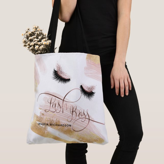 Lash Boss Makeup Eyebrow Eyes Lashes Blush Pink Tote Bag (Close Up)