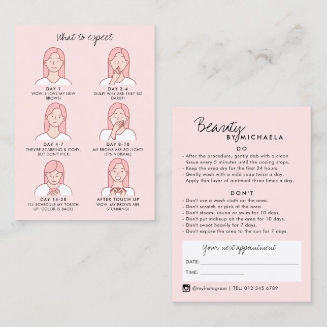 Lash/Brow Aftercare Instructions & Appointment Business Card (Front/Back)