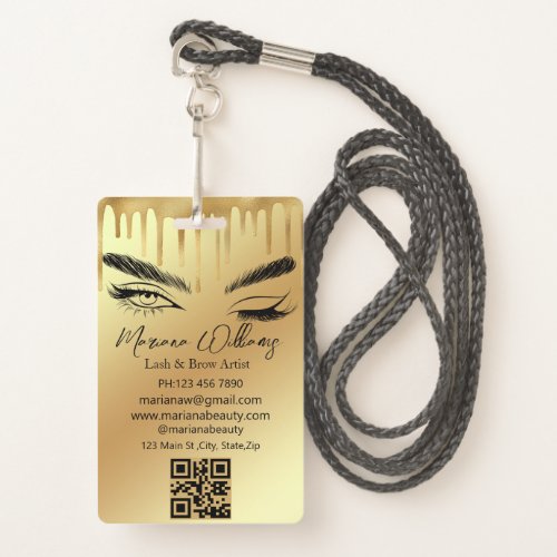 lash  brow artist qr code gold dripping business  badge