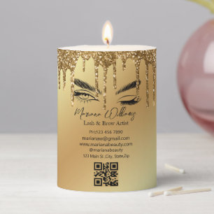 lash & brow artist qr code gold dripping business pillar candle
