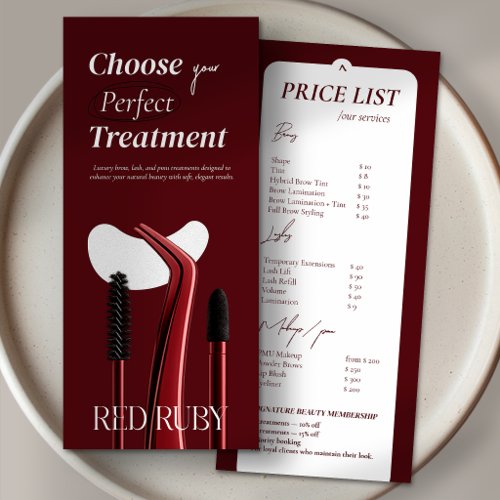 Lash Brow Cosmetic Salon Service Price List Rack Card