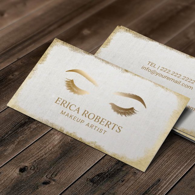Lash & Brow Makeup Artist Modern Gold Grunge Frame Business Card (Creator Uploaded)