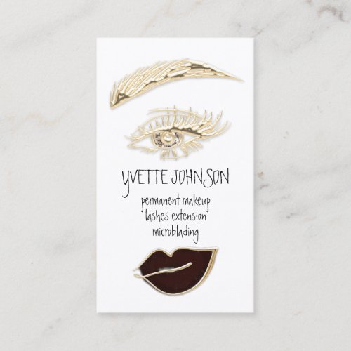 Lash Brow Makeup Artist QRCode Gold Black Lips  Business Card