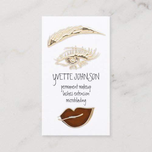 Lash Brow Makeup Artist QRCode Gold Brown Lips  Business Card