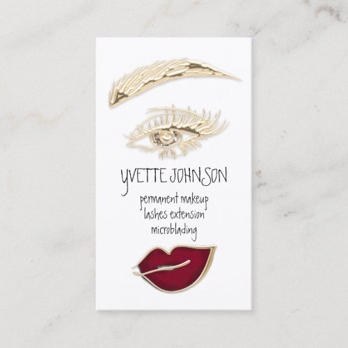 Lash Brow Makeup Artist QRCode Gold Red Lips  Business Card