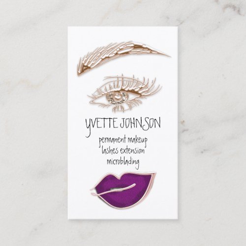 Lash Brow Makeup Artist QRCode Rose Purple Lips Business Card