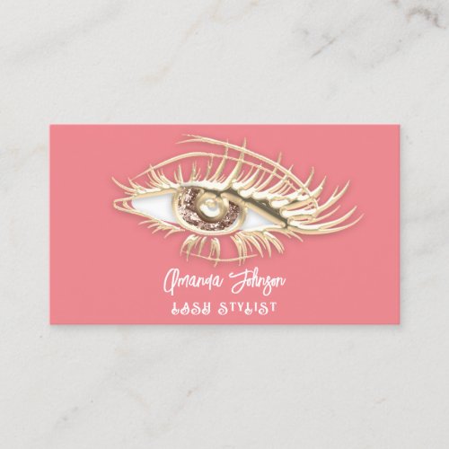 Lash Brow Makeup Logo Pink Blu Eye QrCode Gold Business Card