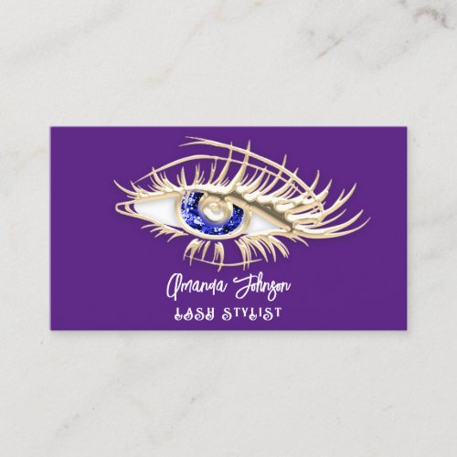 Lash Brow Makeup Logo Purple Blu Eye QrCode Gold  Business Card