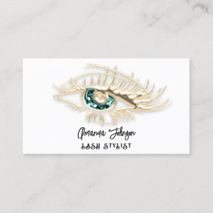 Lash Brow Makeup Logo White Green Eye QrCode Gold Business Card