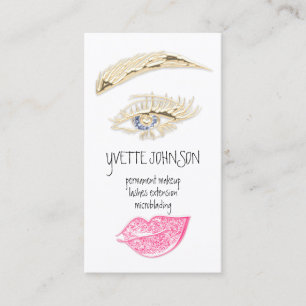 Lash Brow Permanent Makeup Logo QR Code Gold Pink Business Card