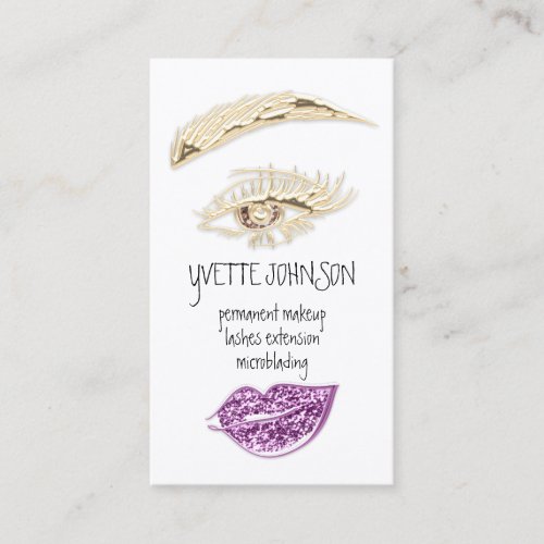 Lash Brow Permanent Makeup Logo QR Code Purple Lip Business Card