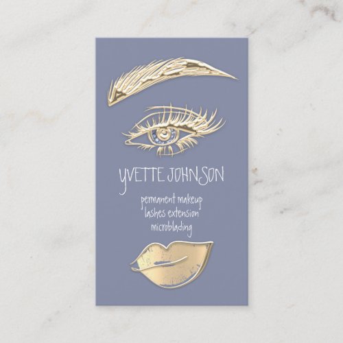 Lash Brow Permanent Makeup Logo QRCode Gold Blue Business Card