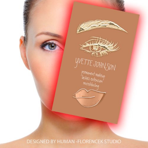 Lash Brow Permanent Makeup Logo QRCode Gold Skinny Business Card