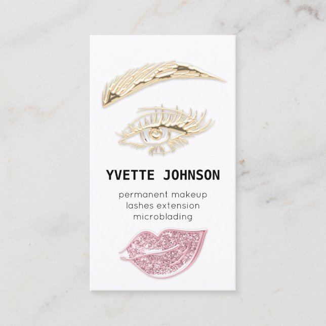 Lash Brow Permanent Makeup Logo QRCode Pink Business Card (Front)