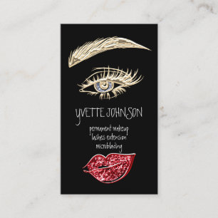 Lash Brow Permanent Makeup Logo QRCode Red Lips Business Card
