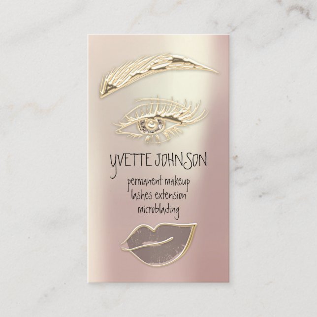 Lash Brow Permanent Makeup QRCode Gold Glitt Lips  Business Card (Front)