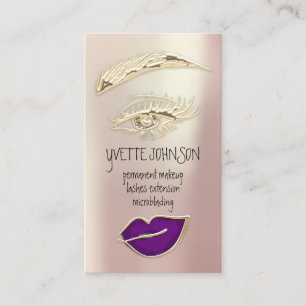Lash Brow Permanent Makeup QRCode Gold Purple Lips Business Card