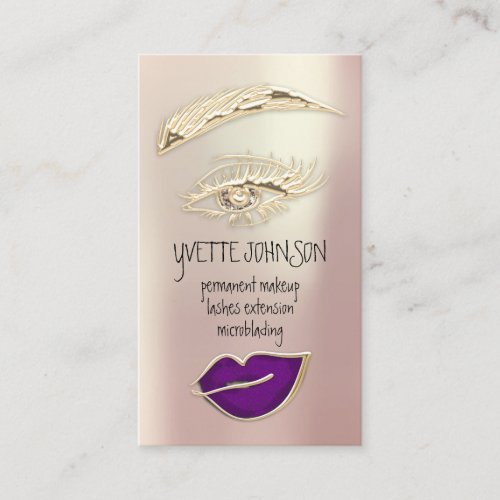 Lash Brow Permanent Makeup QRCode Gold Purple Lips Business Card