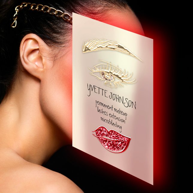 Lash Brow Permanent Makeup QRCode Gold Red Brown Business Card (Lash Brow Permanent Makeup QRCode Gold Red Brown Business Card)