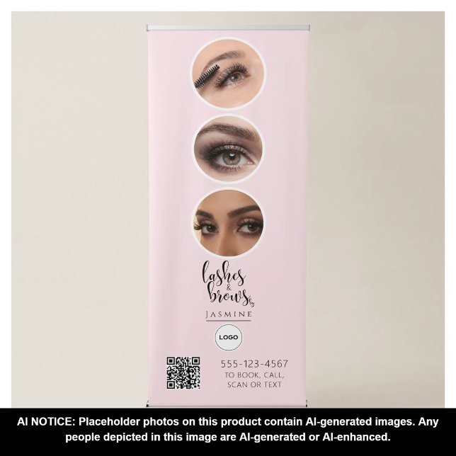 Lash & Brow QR Code Photo Collage Salon Display Retractable Banner (Creator Uploaded)