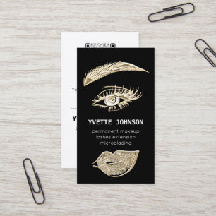 Lash Brows Permanent Makeup Logo QRCode Black Business Card