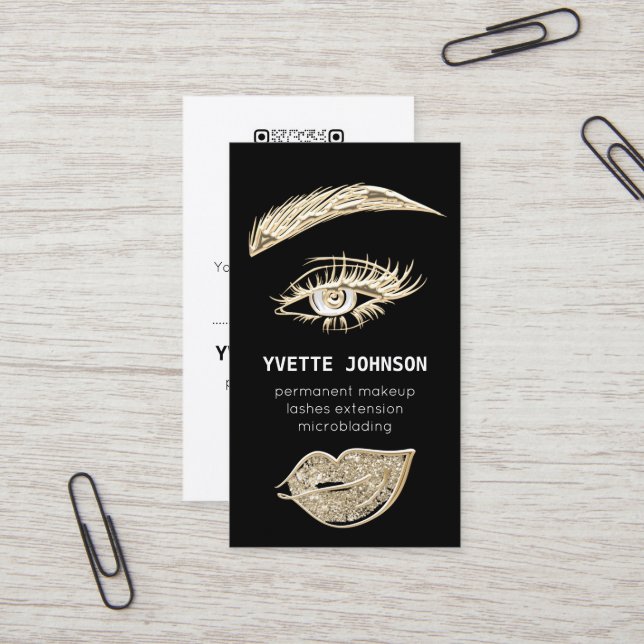 Lash Brows Permanent Makeup Logo QRCode Black  Business Card (Front/Back In Situ)