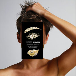 Lash Brows Permanent Makeup Logo QRCode Black Gold Business Card
