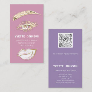 Lash Brows Permanent Makeup Logo QRCode Lip Pink Business Card