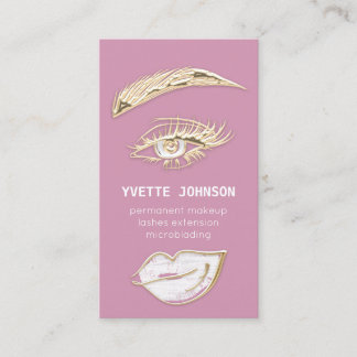 Lash Brows Permanent Makeup Logo QRCode Lip Rose Business Card