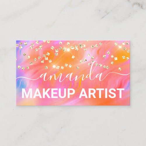 Lash Care Makeup Logo Gold Confetti Holograph Business Card