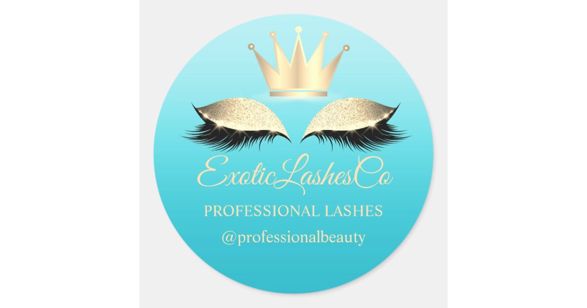Lash Cleaner Blue Gold Name Instagra Crown Classic Round Sticker Zazzle Com