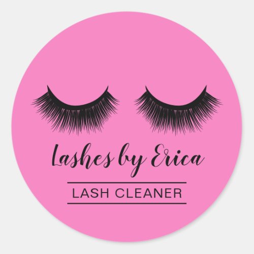 Lash Cleaner Cute Black  Pink Eyelash Extensions  Classic Round Sticker