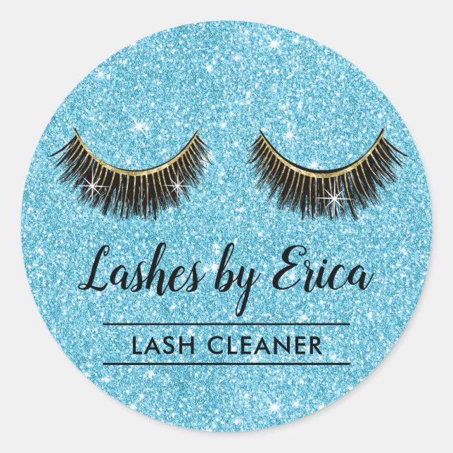 Lash Cleaner Eyelash Extensions Aqua Teal Glitter Classic Round Sticker (Front)