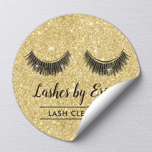 Lash Cleaner Eyelash Extensions Gold Glitter Classic Round Sticker